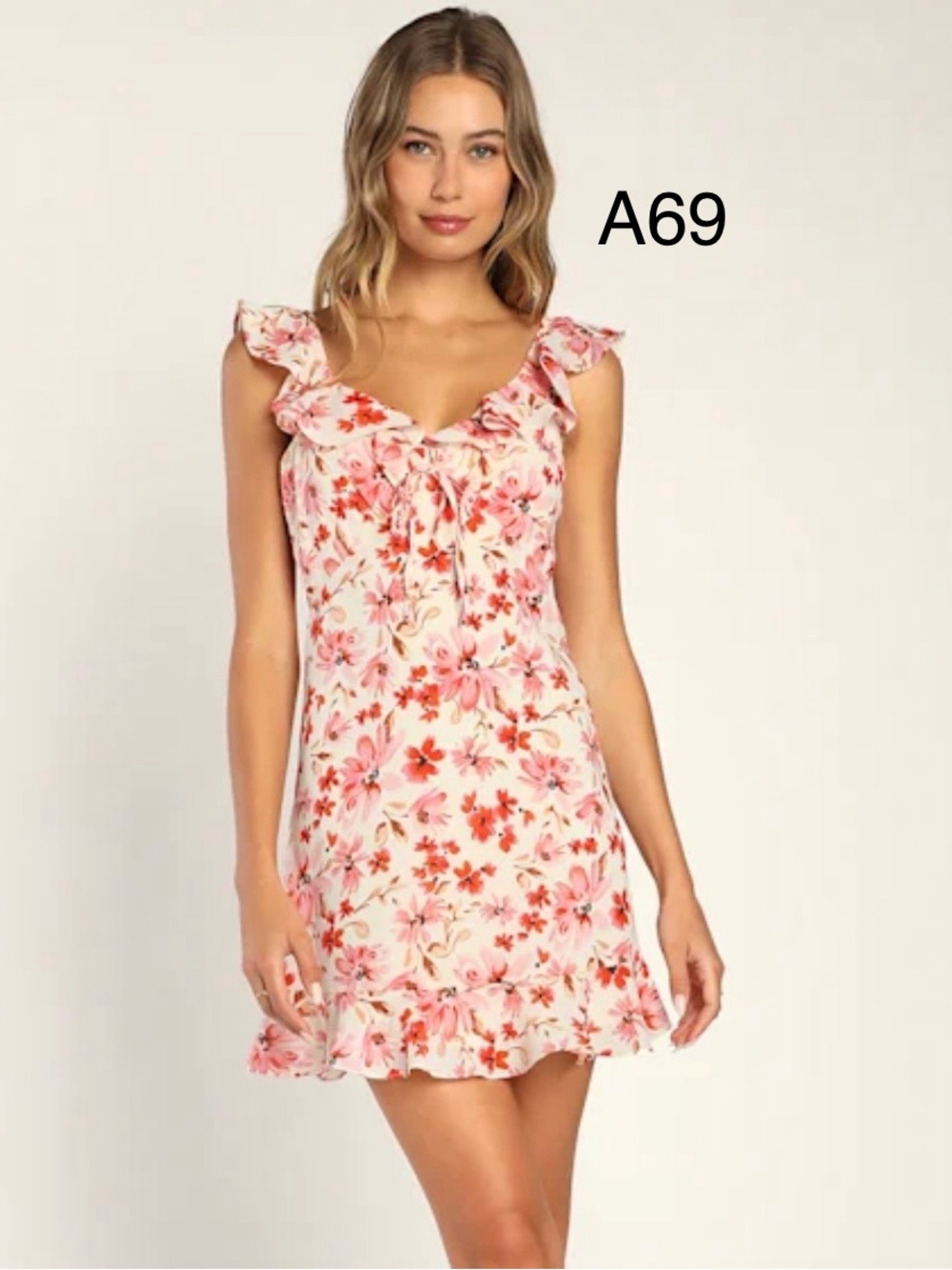 Lulu's Pink & Coral Floral summer Tie-Front Dress